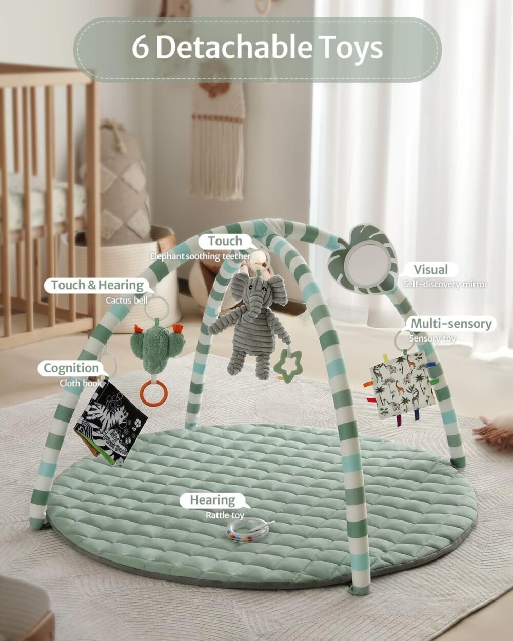 Diary Baby Play Gym Mat – Tummy Time Activity Mat with 6 Detachable Toys for Sensory & Motor Skill Development - Image 3